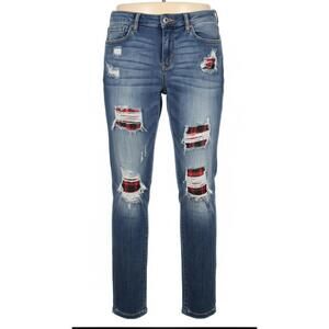 Judy Blue Distressed Buffao Plaid Patch Skinny jeans size 13/31